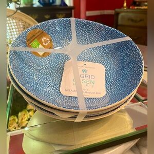 New SIGRID OLSEN MELAMINE Blue Ocean Coastal 7.5" Salad/Soup Bowls -Set of 4 NWT